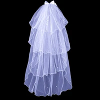 new arrival 4 layers cheap short wedding veil 2021 pearls bridal veils wedding white ivory veil for church