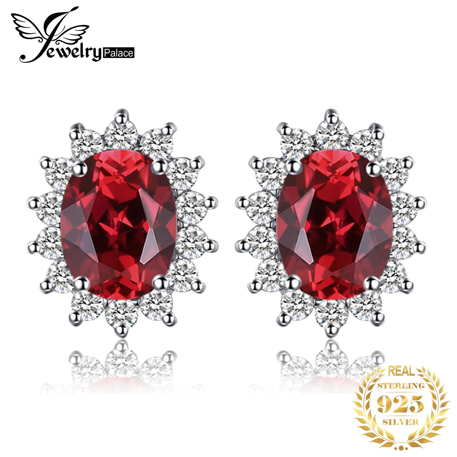 Jewelrypalace Принцесса Диана Уильям Кейт Миддлтон 1.3ct природный гранат Halo Серьги-гвоздики Твердые 925 Серебряные ювелирные изделия