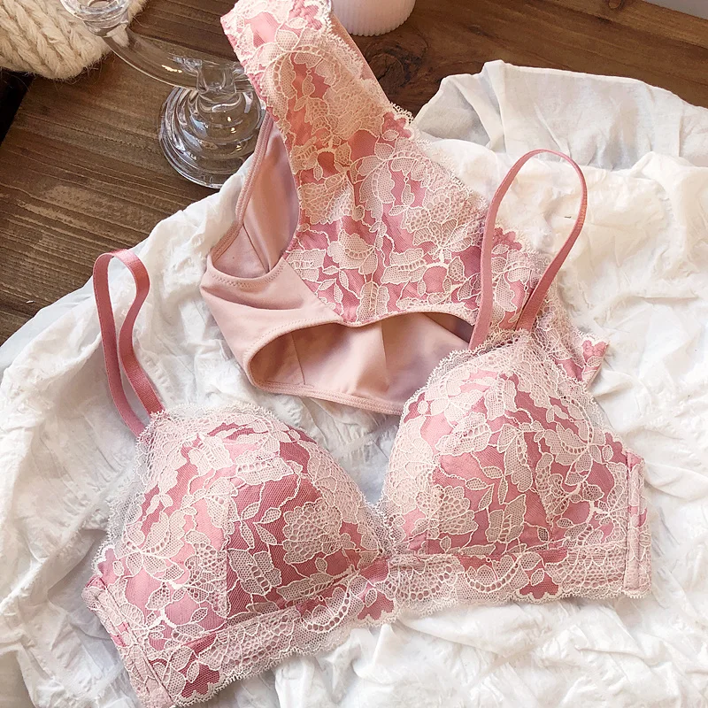 underwear sets sale French Underwear Sexy Lace Bra Set Women's Rimless Girl Super Light Triangle Cup Push up Bralette And Panties Sleepwear Sets sexy bra and panty