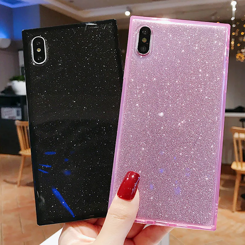 JAVY Блестящий квадратный силиконовый мягкий чехол для iPhone 12 11 Pro Max Mini X XS XR 7 8 6 6S Plus