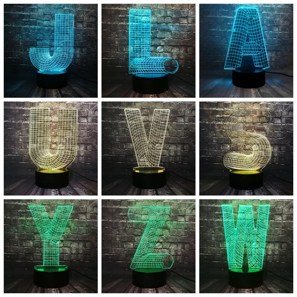 Креативный светодиодный светильник с буквенным алфавитом J U W 7 цветов USB для