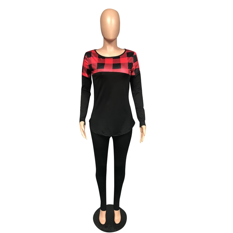 

Homewear Long Sleeve Plaid Tops and Pants Sets 2 Two Piece Set Women Track Suit Casual Leggings Sweatsuit Wholesale Dropshipping