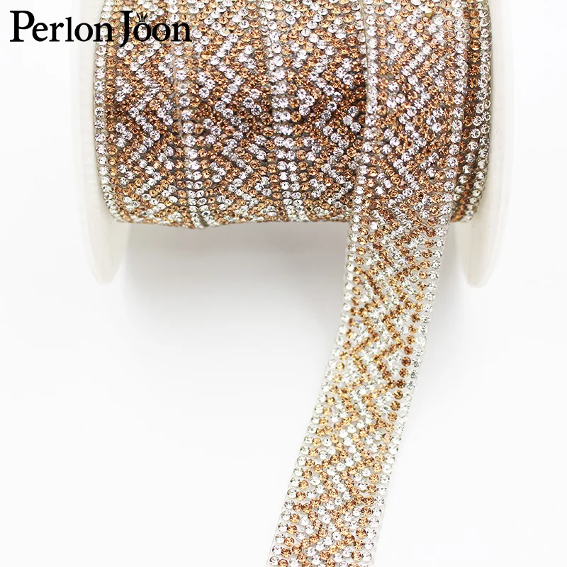 2cm breite Zwei-farbe welle strass trim strap hot fix farbe gurtband Kleidung taschen schuhe DIY dekoration zubehör TR129 – Detail 3