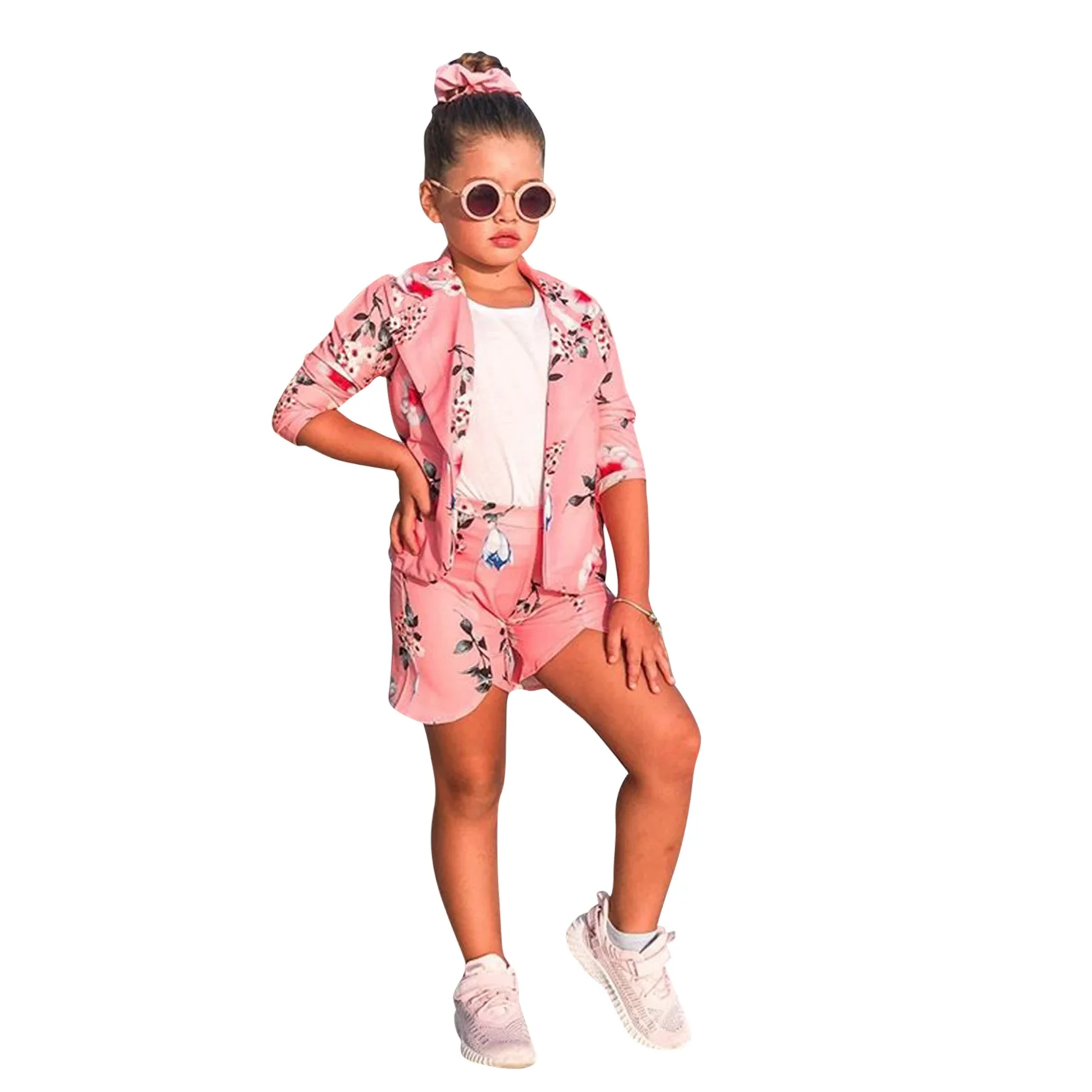 

Костюм с цветочным рисунком для маленьких девочек, осенний костюм с длинным рукавом, воротником с лацканами и пуговицами, 2 шт., Спортивная о...