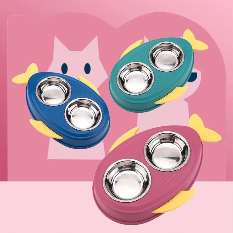 

Pet Double Bowl Feeder Cat Dog Drinking Bowl Stainless Steel Basin Anti-Tipping Kitten Puppy Supplies Comedero Gato