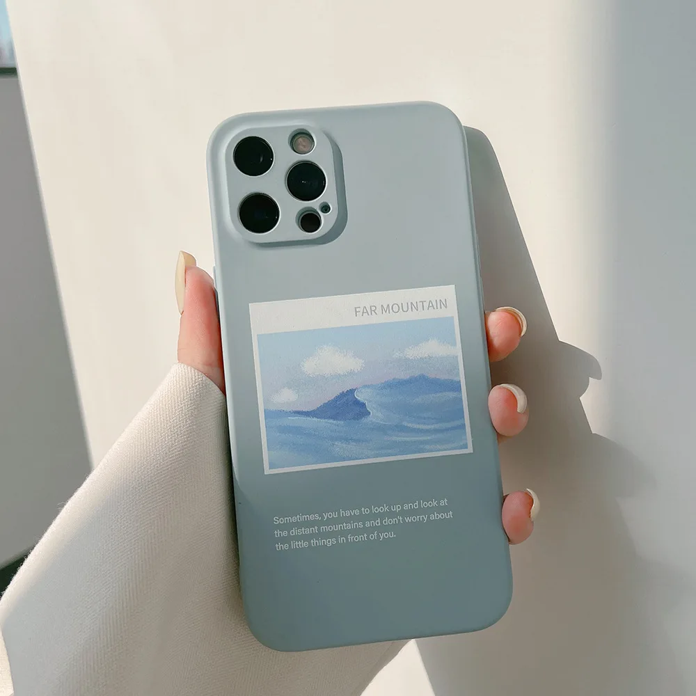 

Art Retro Oil Painting Landscape Korea Phone Case For iPhone 11 12 13 Pro Mini Xs Max X Xr 7 8 Puls SE Cases Soft Silicone Cover