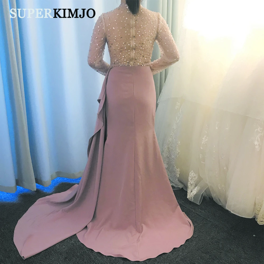 SuperKimJo Vestido Longo Festa с высоким воротом пыльно-розовые вечерние платья длинным