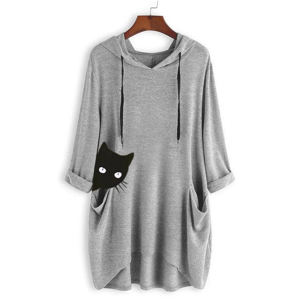 Kawaii Kat Oren/блузка с принтом Vrouwen, топы, толстовки, Толстовка Herfst с капюшоном Zakken Dames, Uitloper Jassen, плюс размер# YL5