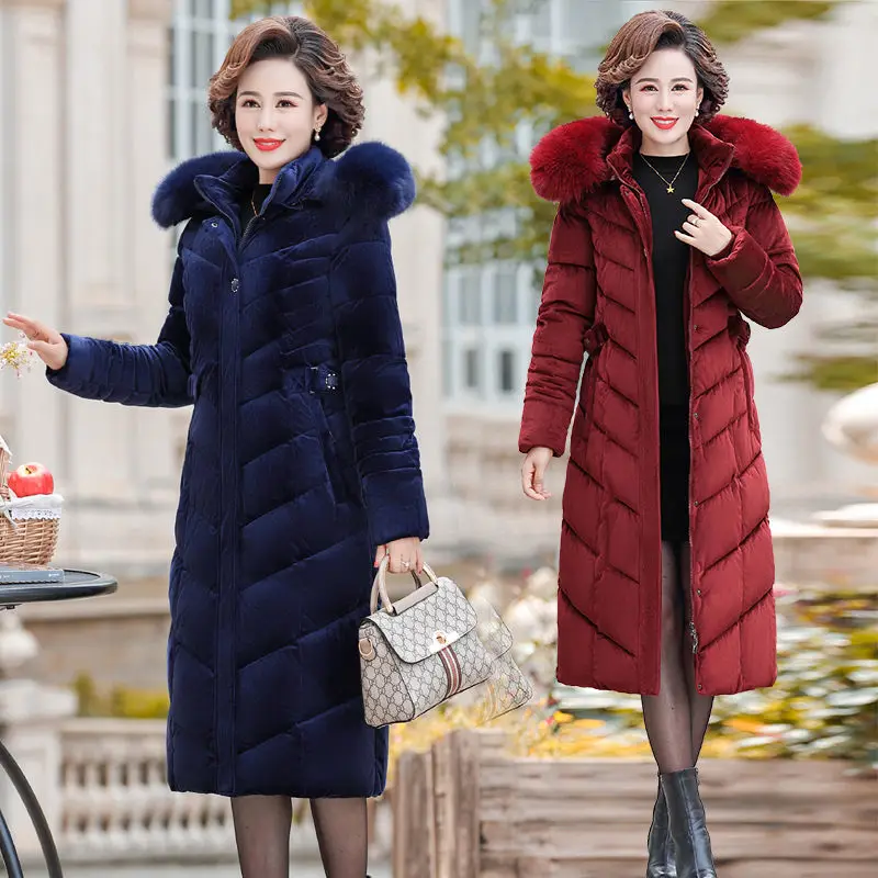 

Gold Velvet Long Cotton Padded Jacket Women Middle-aged Women Winter Coat 2020 New Slim Thick Plus Size Warm Parkas Outwear y246