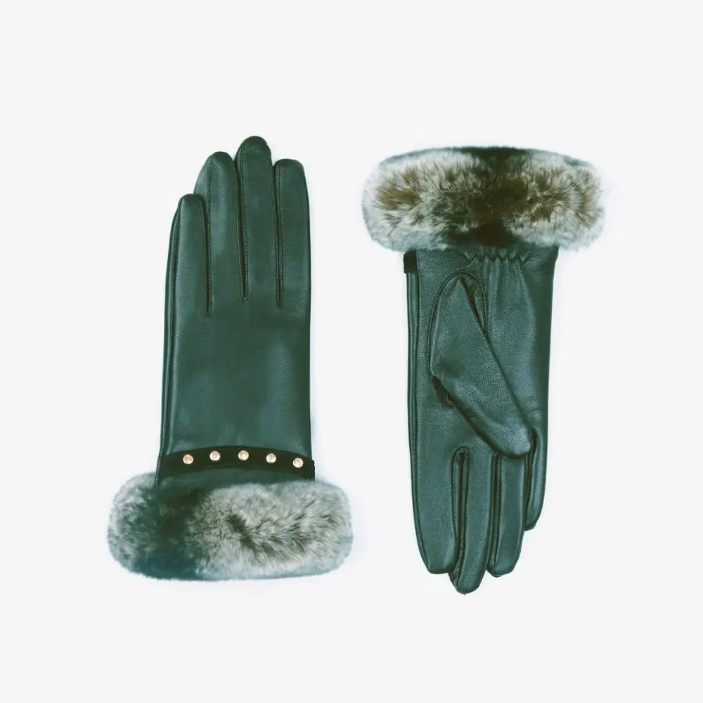 

Leather gloves women's sheepskin warm autumn and winter Plush thick touch screen outdoor driving and riding gloves