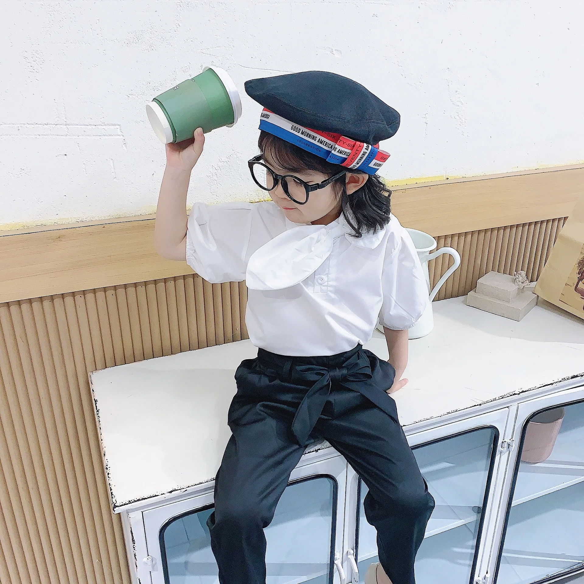 Костюм для девочек красивая рубашка с большим бантом и штаны весна-осень 2020 новая