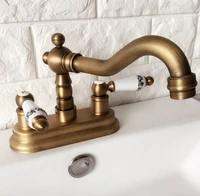 360 swivel antique brass bathroom basin sink mix tap dual handles deck mounted basin sink mixer faucet lan064