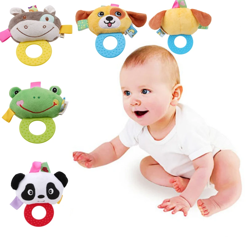 

Newborn Rattles Toy Handbell Toddler Rings Interactive Animal Mobile Plush Toys Silicon Teether Baby 0-12 Months Early Education