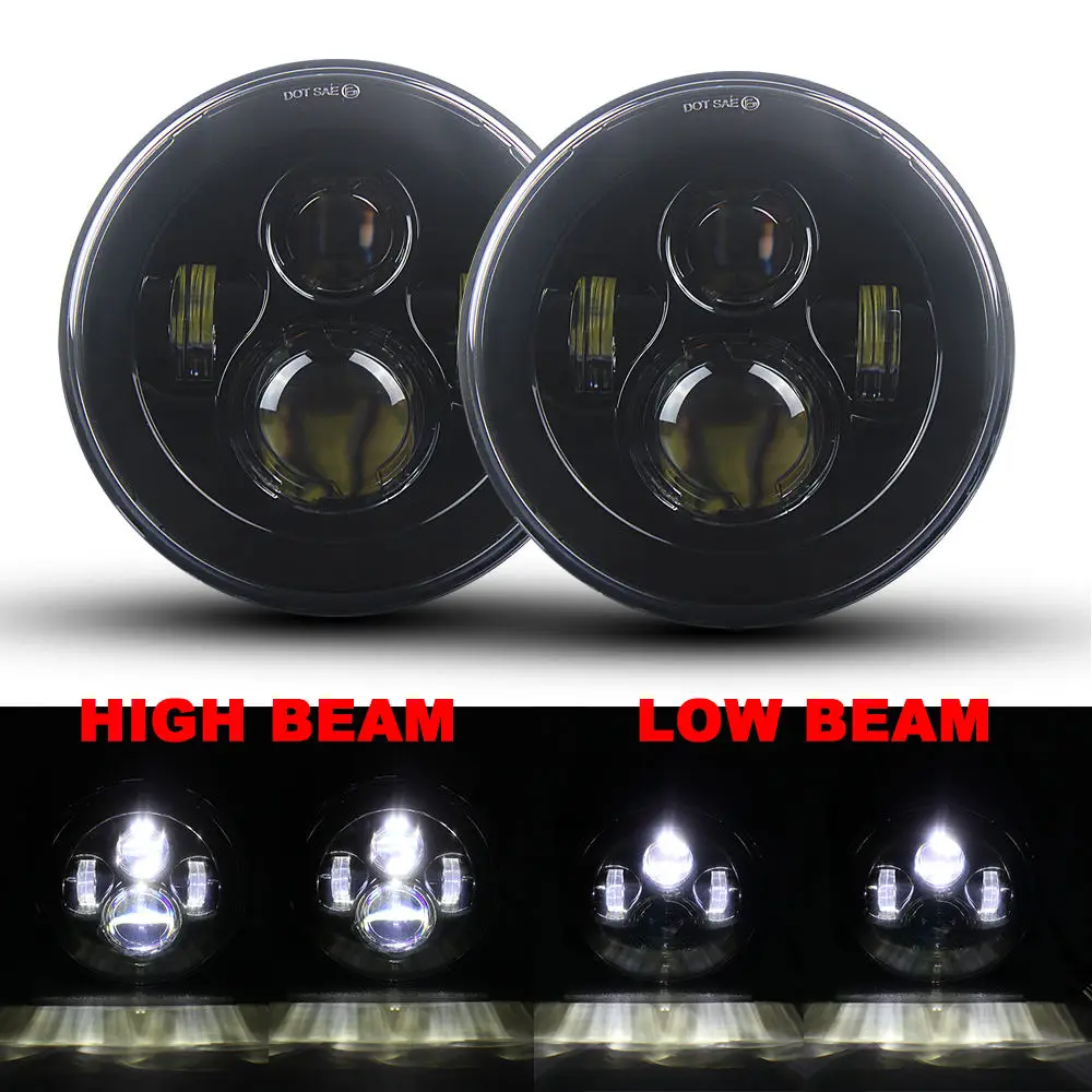 Пара черных 7 дюймовых СВЕТОДИОДНЫХ Фар H4 для Jeep Wrangler JK 2 Door 4 LandRover Defender Head