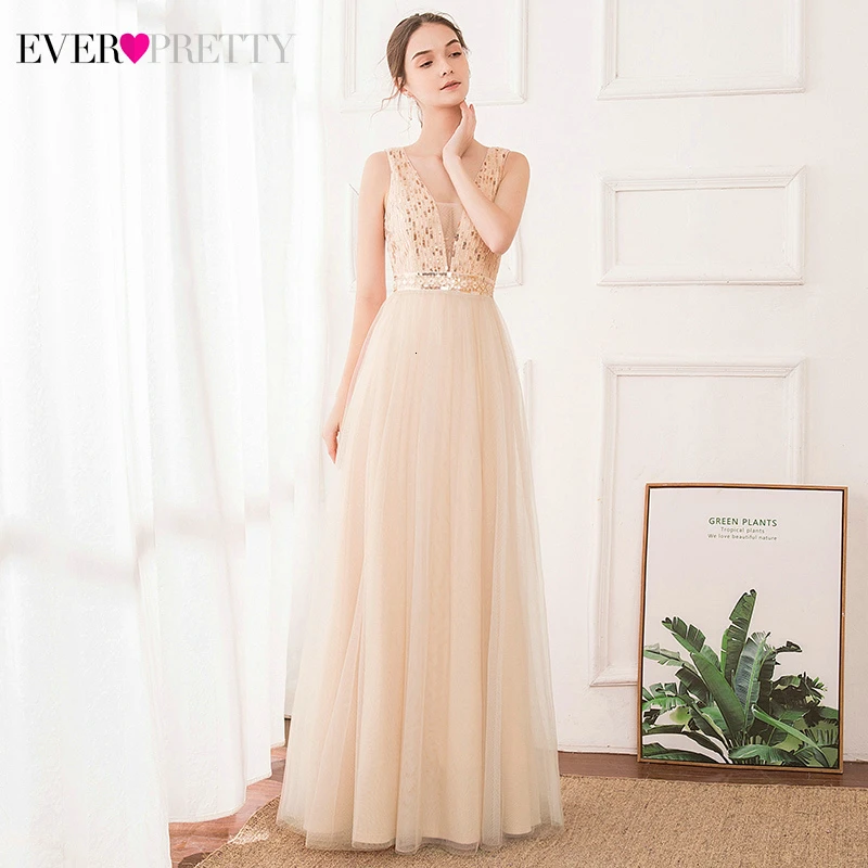 Элегантные розовые золотые вечерние платья Ever Pretty EP00715RG расшитые блестками трапециевидные вечерние платья с глубоким v-образным вырезом из тюля Lange Jurken
