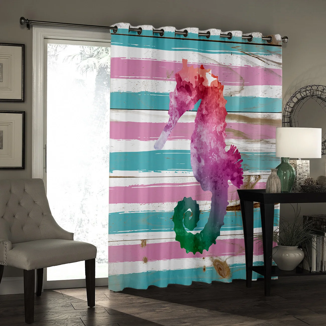 Watercolor Seahorses On The Board Window Blinds Living Room Bathroom Blackout Bedroom Indoor Fabric Treatment Ideas | Дом и сад