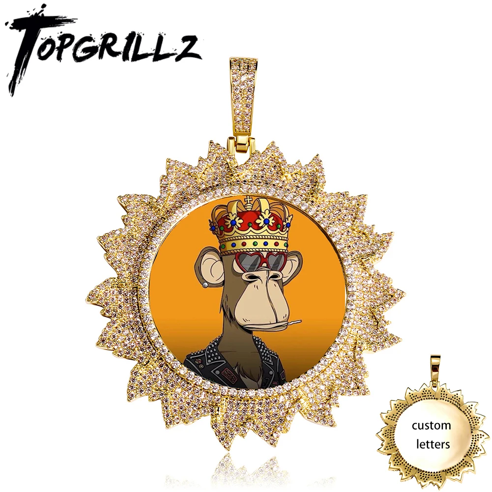 TOPGRILLZ New Flames Custom Photo Medallion Pendant High Quality Gold Plated with CZ Stones Pendant Hip Hop Personalized Jewelry