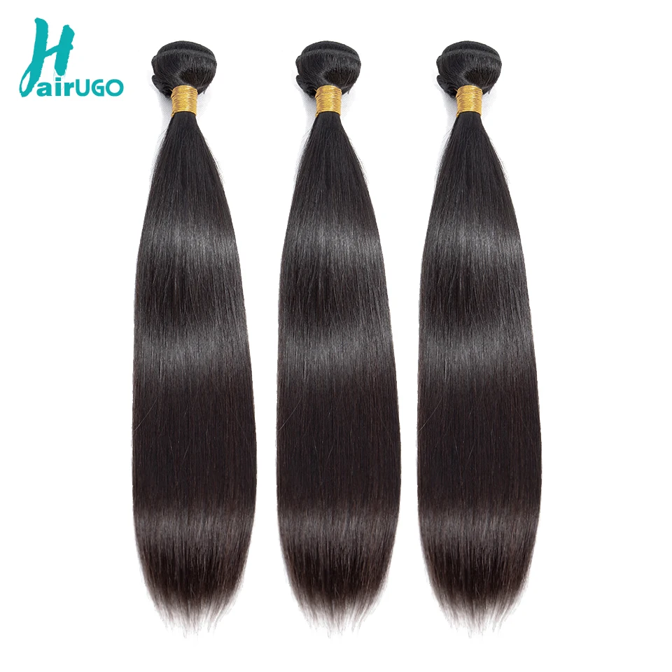 Прямые перуанские пучки волос HairUGo с фронтальным 13*4 кружевная передняя часть
