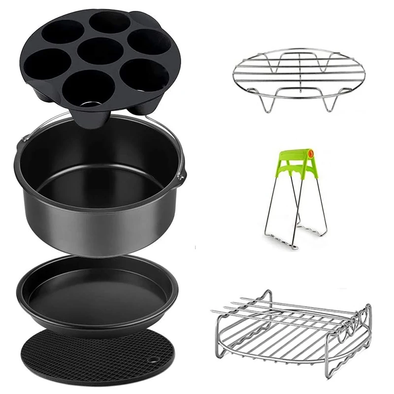 

Air Fryer Accessory Set, Suitable for Phillips 5.2-5.8QT, 7-Piece Cake Basket, Pizza Tray, Double Grill