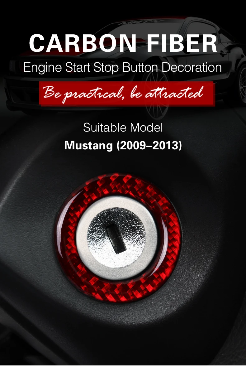 Для Ford Mustang 2009-2013 автомобильный Стайлинг интерьер углеродного волокна двигатель старт стоп Крышка зажигания отделка брелок для ключей автомобиля Наклейка Наклейки