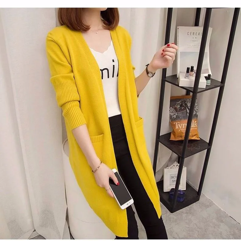 

Spring Autumn Style Women Long knitted Cardigan Crop Tops Lady Casual Long Sleeve Knitted Outwear Cardigan Sweater ZZ0916