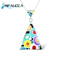 lmfaleca authentic silver necklace pendant for women multicolor enamel 925 sterling silver triangle pendant chain fine jewelry