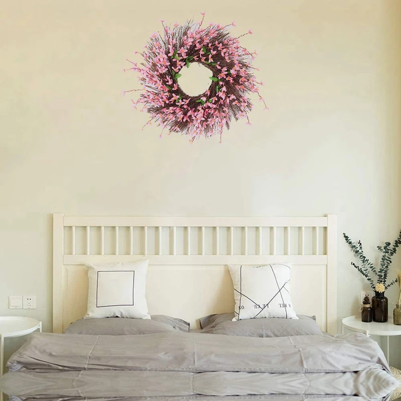 

Artificial Flowers Pink Jasminum Wreath Spring Wreath for Front Door Wreath for Front Door Wall Wedding Party Home Decor