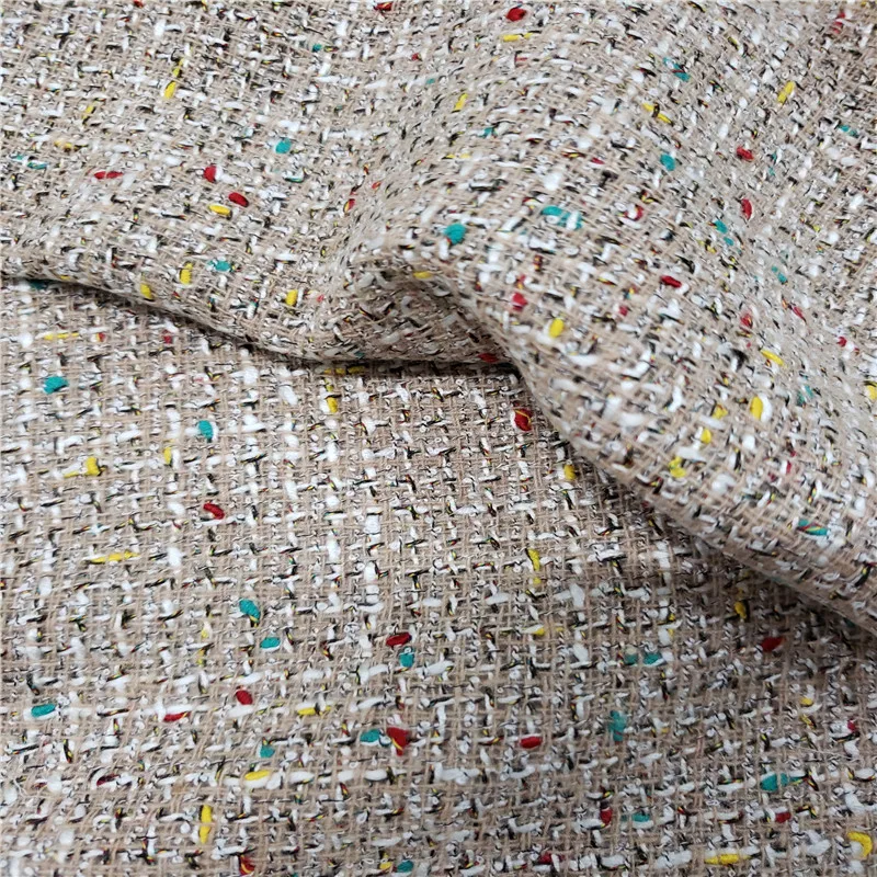 Бесплатная доставка 40% шерсть твидовая ткань бежевая с обратной стороной и