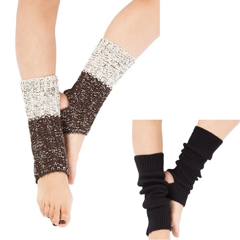 

2 пары, зимние женские носки для фитнеса для девочек, разноцветные вязаные гетры для латинских танцев, вязаные гетры для пилатеса, домашние у...