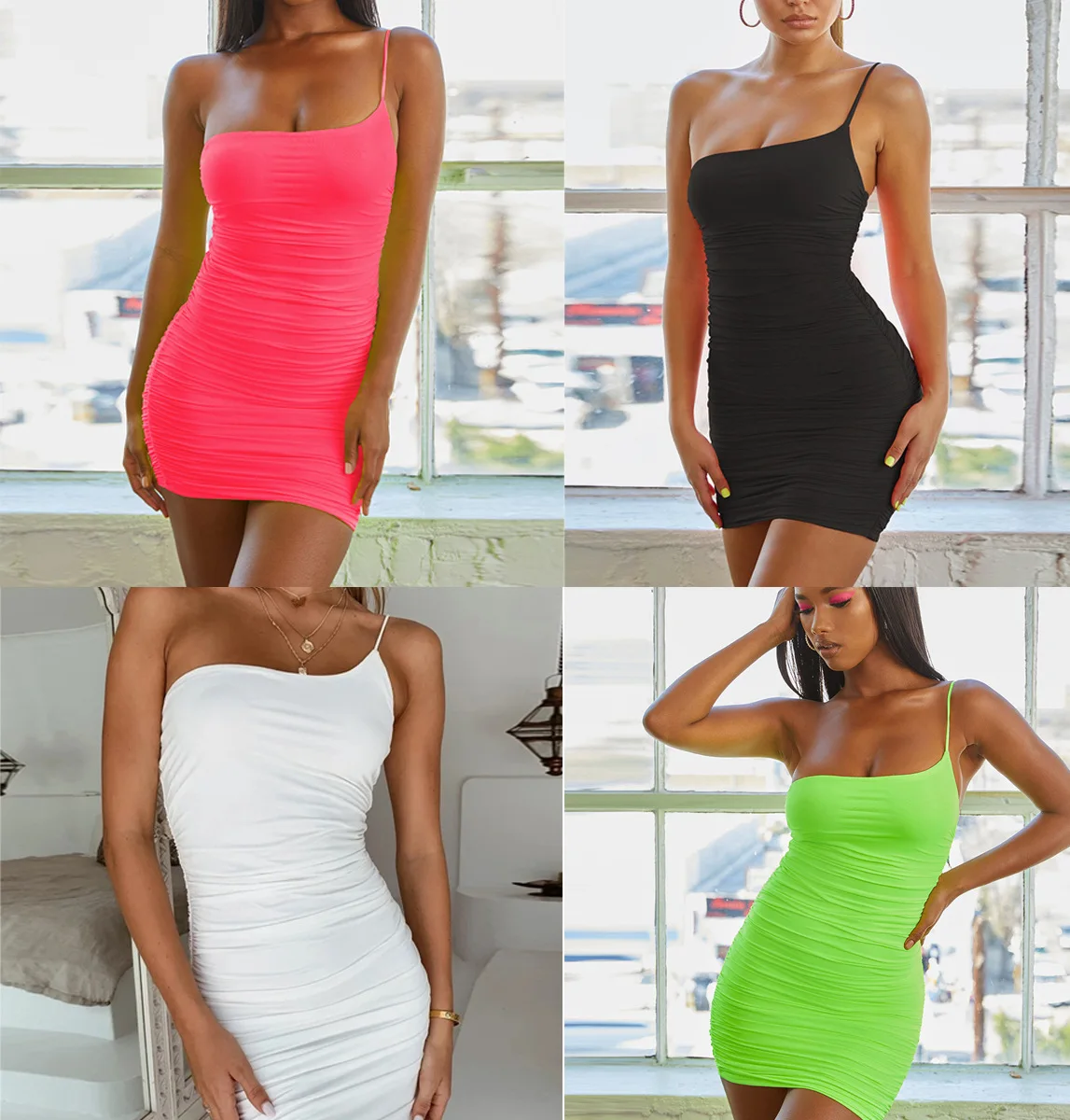 

2021 Sexy One-shoulder Halter Dress Drape Sundress
