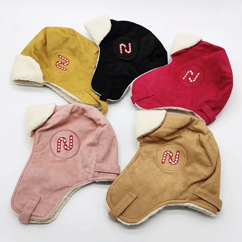 

New Kids Baby Christmas Hat Children Boys Girls Xmas Cap Winter Pure Color Windproof Keeping Warm Plush Thick Hats Earmuffs Caps