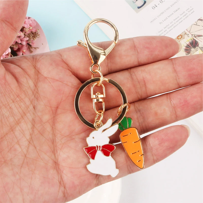 Buy New Keychain Enamel Cute Rabbit Carrot Trinkets Student Backpack Pendant Decoration Car Key Ring Accessories Holiday Gift on