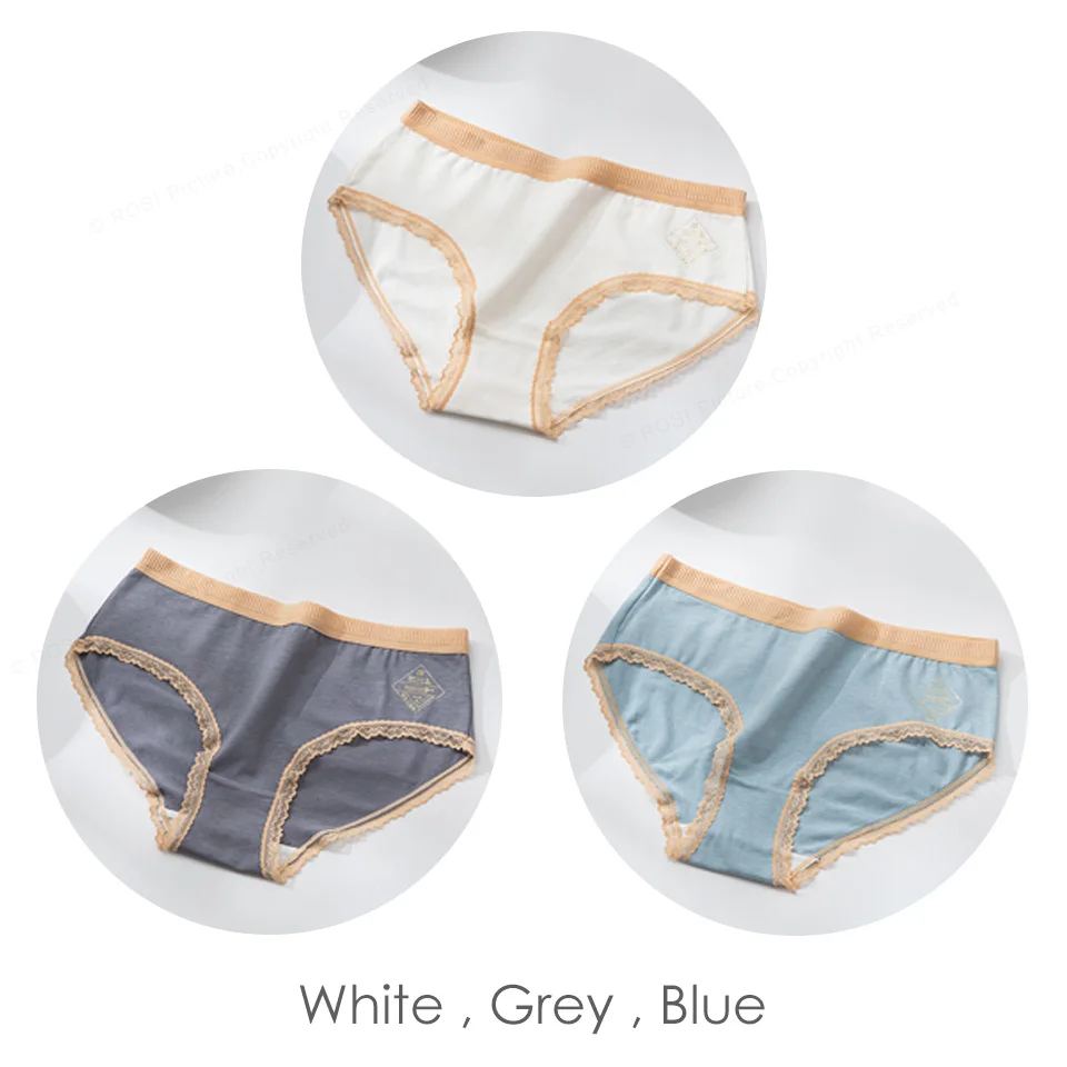 White Grey Blue Новое поступление, хлопковые бесшовные трусы для женщин, удобные кружевные трусы, антибактериальное белье, женское нижнее белье, 3 шт./партия - Цвет: White Grey Blue