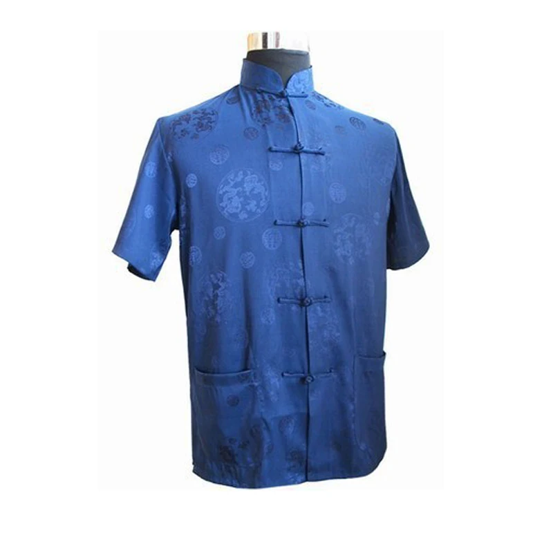 Мужская атласная рубашка синий костюм в китайском национальном стиле с