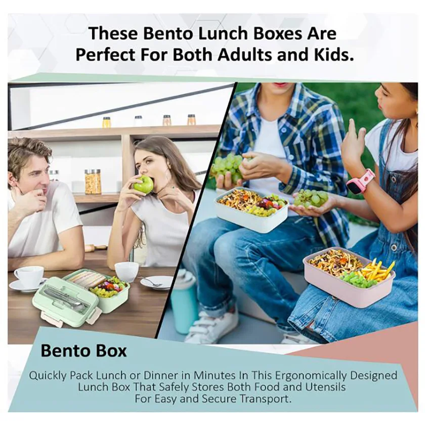 

Portable Lunch Box Wheat Straw Microwave Bento Box With Spoon Chopsticks Food Storage Container For Kids School Office Workers