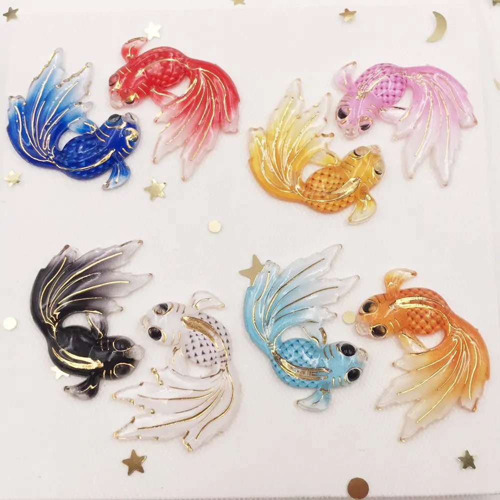 

New 40pcs Resin Shiny Colorful Goldfish Flatback Rhinestone Scrapbook 1 Hole Wedding Applique DIY Ornaments Craft SG59