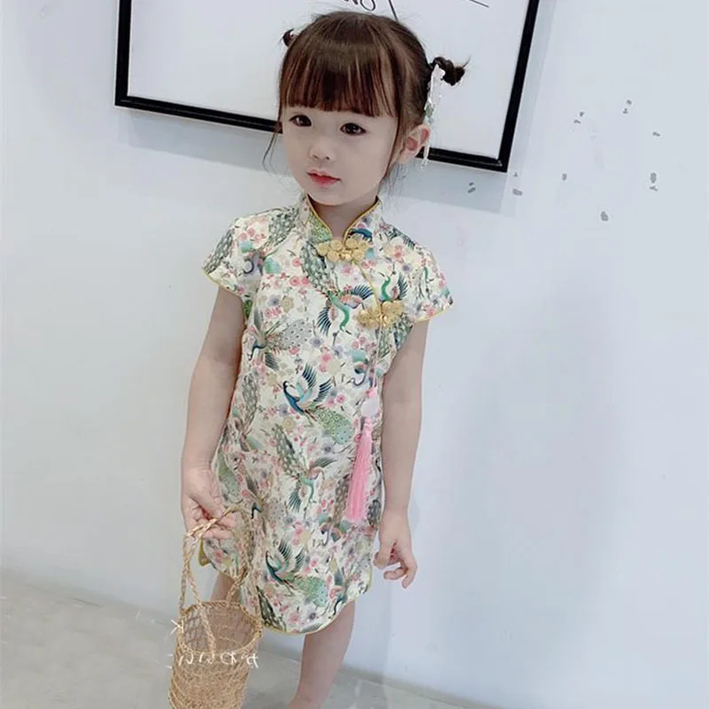 

1-6T Summer New Girls Dresses Floral Baby Girl Weding Party Dress Children Chinese Traditional Cheongsam Costume Qipao Outfits