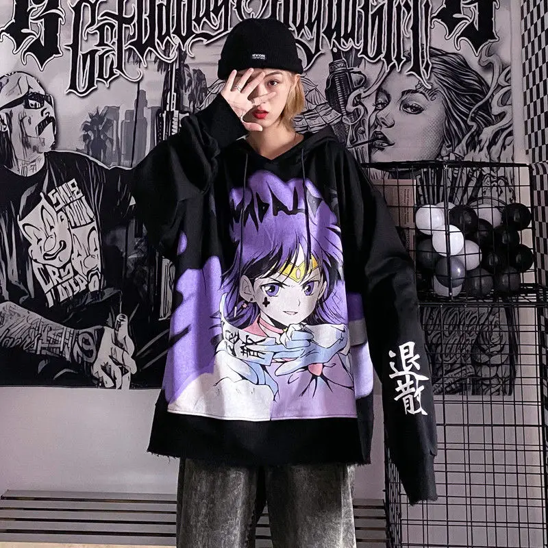 

Autumn and winter Japanese popular cartoon anime print women's hoodie long-sleeved couple loose plus size pullover 2021 new Y2K