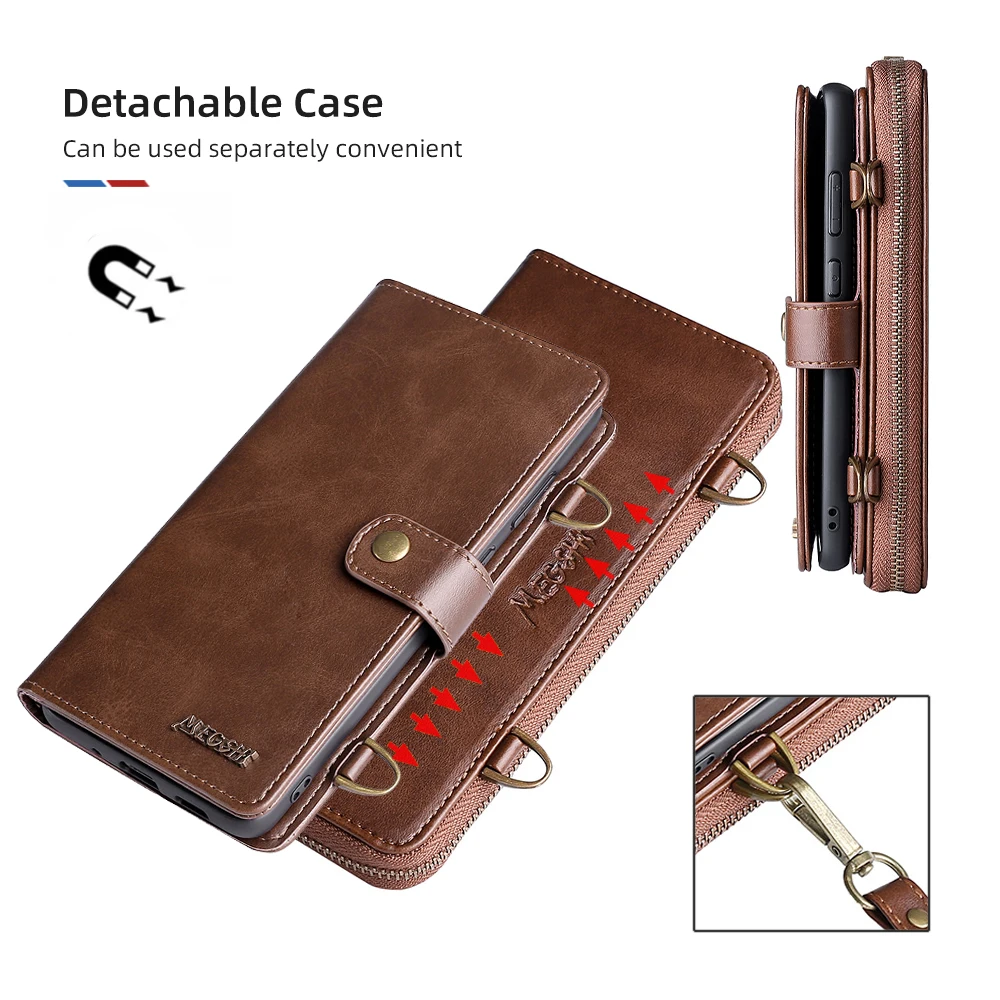 megshi 020 separate detachable wallet leather phone case for xiaomi 10 10pro 5g redmi note8 note9 note8pro note9pro free global shipping