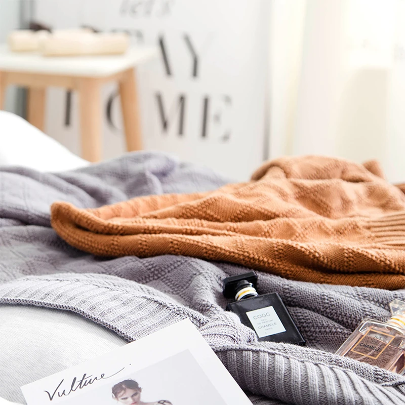 Blanket for Beds Hand-knitted Sofa Cotton Weighted Air Conditioning Spring Autumn Knittted Plaid | Дом и сад