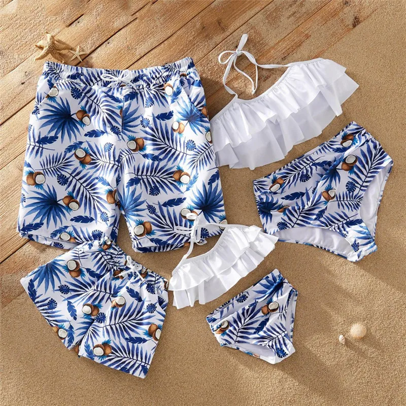 Семейные купальники с принтом тропических листьев купальный костюм для мамы и