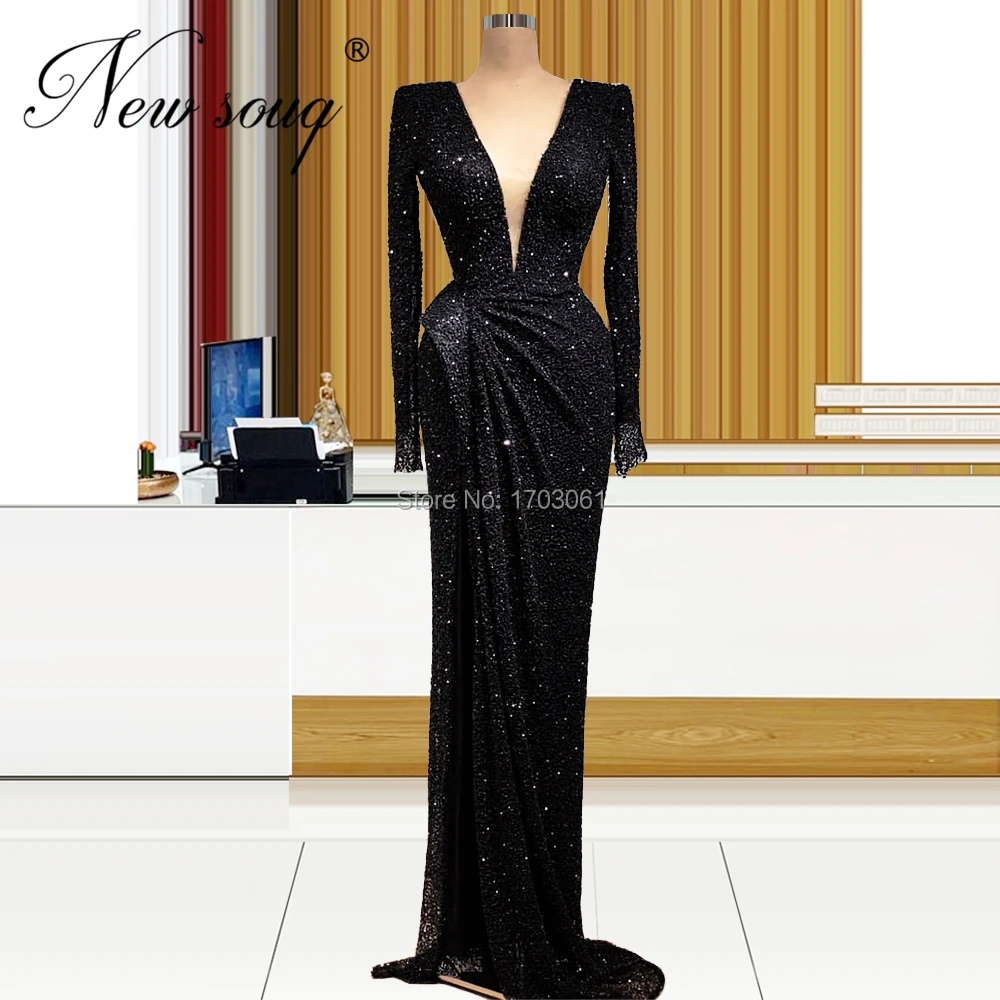 Арабские простые кружевные вечерние платья 2020 Черное длинное платье-Русалка для