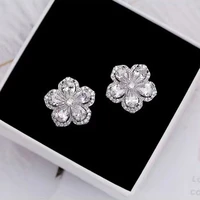 fashion flower jewelry korean charm cherry blossom stud earrings inlay aaa zircon womens cute elegant ornaments christmas gifts