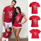 Рождественская семейная Одинаковая одежда с оленями, футболка для мамы, отца, дочери, сына, ребенка, рождественский семейный подарок, красный с коротким рукавом