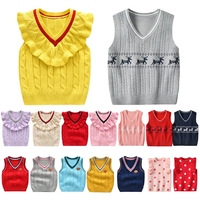 

Трикотажный свитер для девочек-подростков, модный жилет без рукавов с V-образным вырезом, школьный пуловер для мальчиков и девочек, весна-ос...