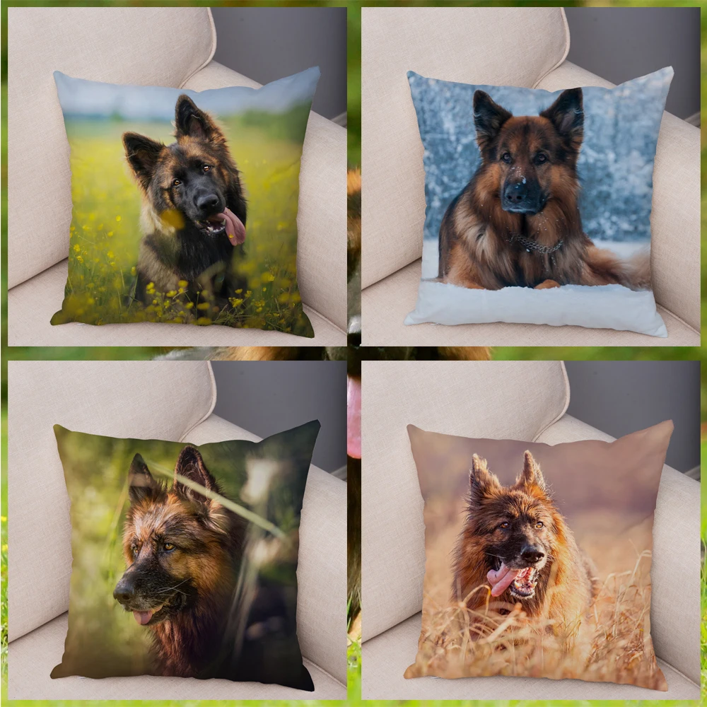 Чехол для подушки в виде немецкой овчарки супер мягкие короткие плюшевые