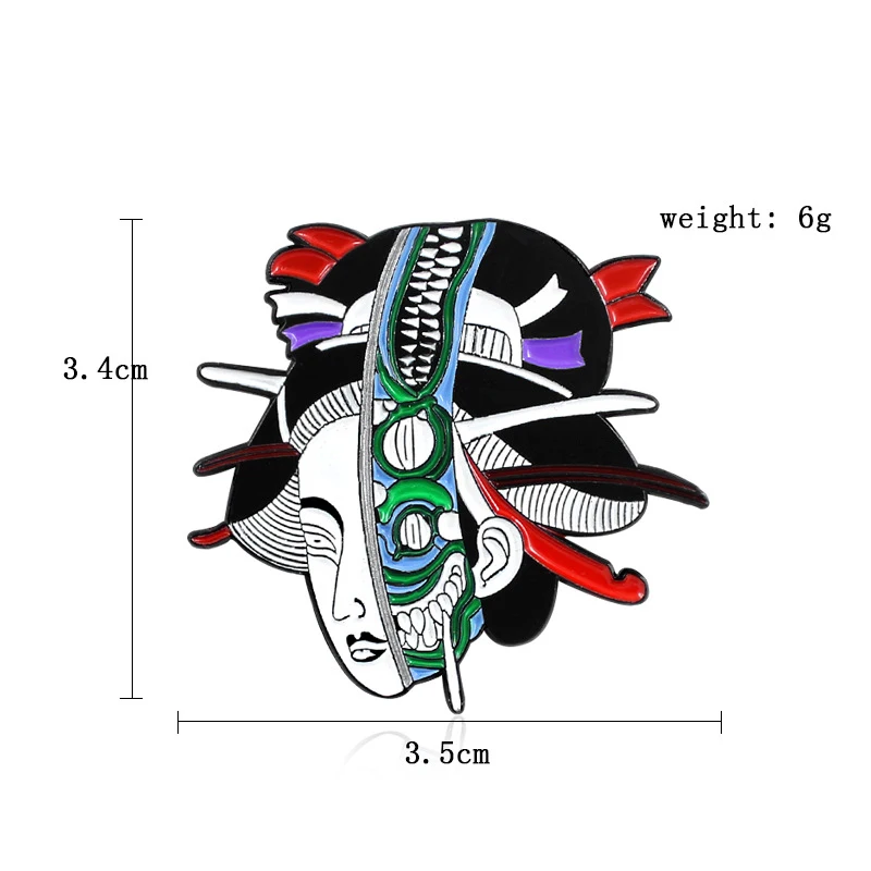 

Japanese Geisha Pins Halloween Funny Headshot Brooch Shirt Bag Lapel Badge Wholesale Aesthetic Enamel Pin Jewelry Gift