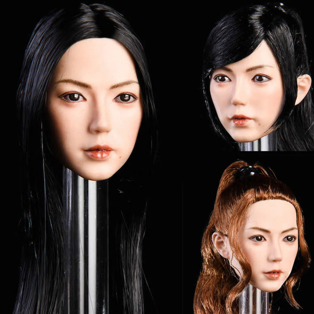 1/6 азиатский золотистый красный черный волос женская модель головы 12-дюймовый