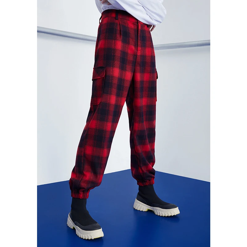 

Toyouth Women Plaid Pants Autumn Casual Chic Loose Wide Leg Trousers Vintage Teens Harajuku Hip-hop Checkered Streetwear