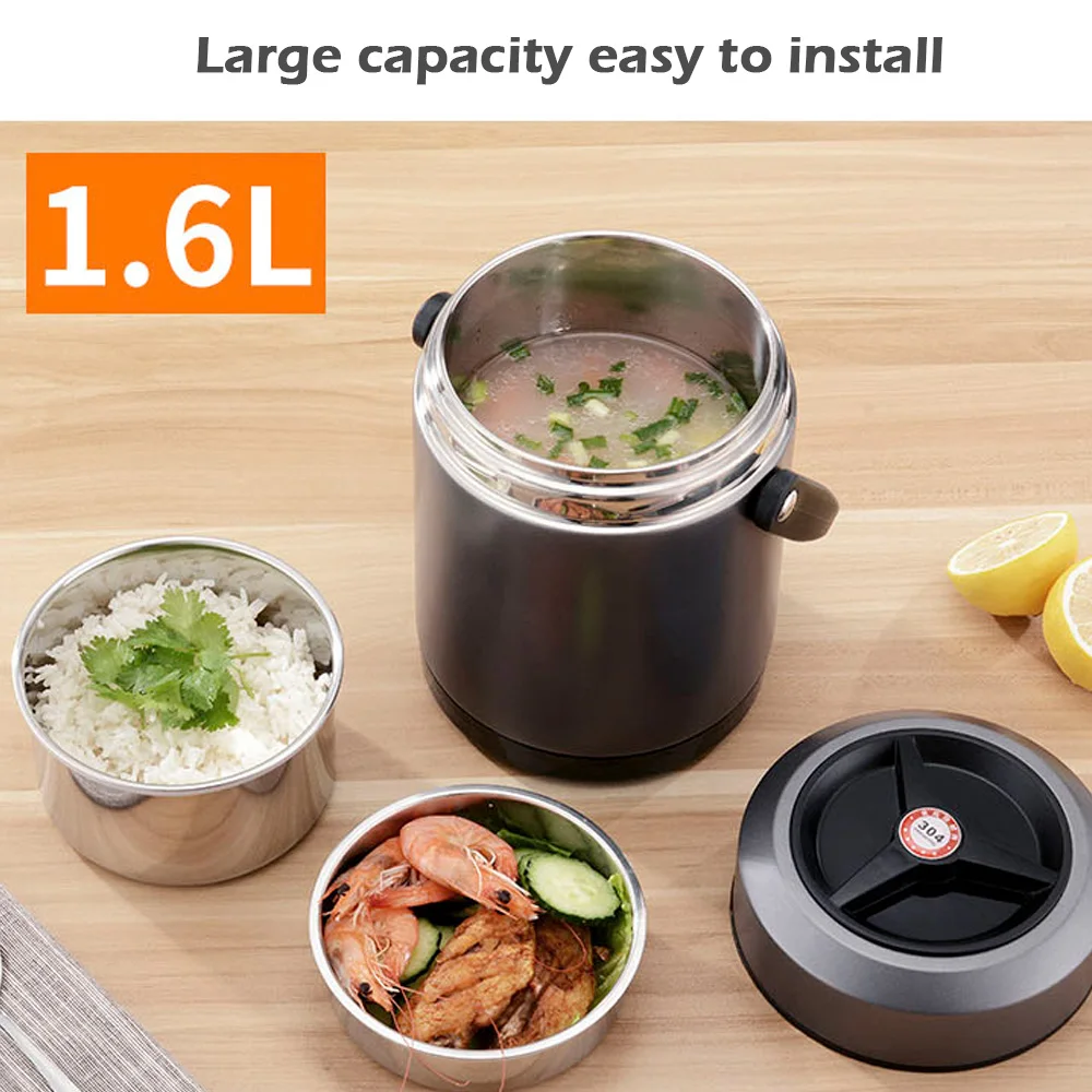 

304 Stainless Steel Lunch Box Portable Thermal Insulated Lunch Box 1.6L Rice Dishes Soup Bento Boxes Picnic Food Containe
